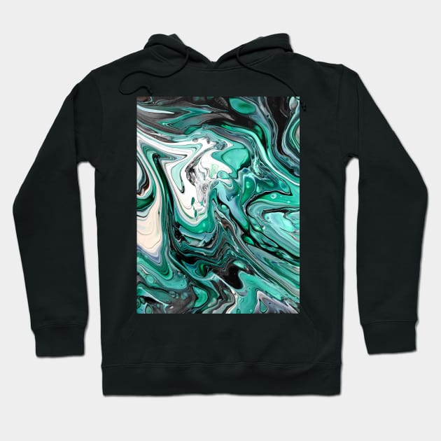 Mint Edge - Abstract Acrylic Pour Hoodie by dnacademic